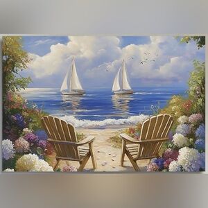 Framed Canvas Wall Art - Nautical/Beach Theme (12”L x 18”W)